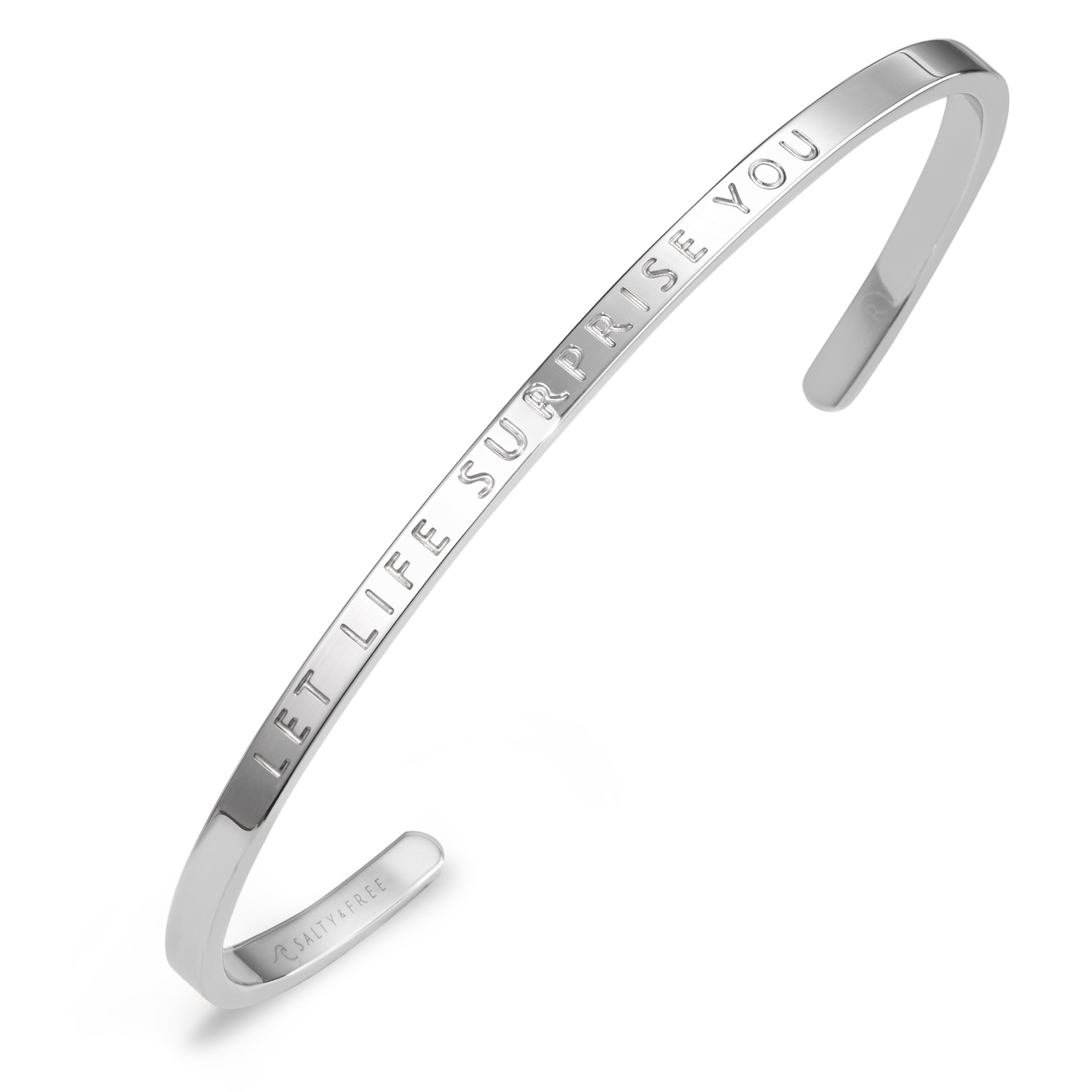 Mantra Cuff LET LIFE SURPRISE YOU | Silver Bracelet | Salty & Free Jewelry