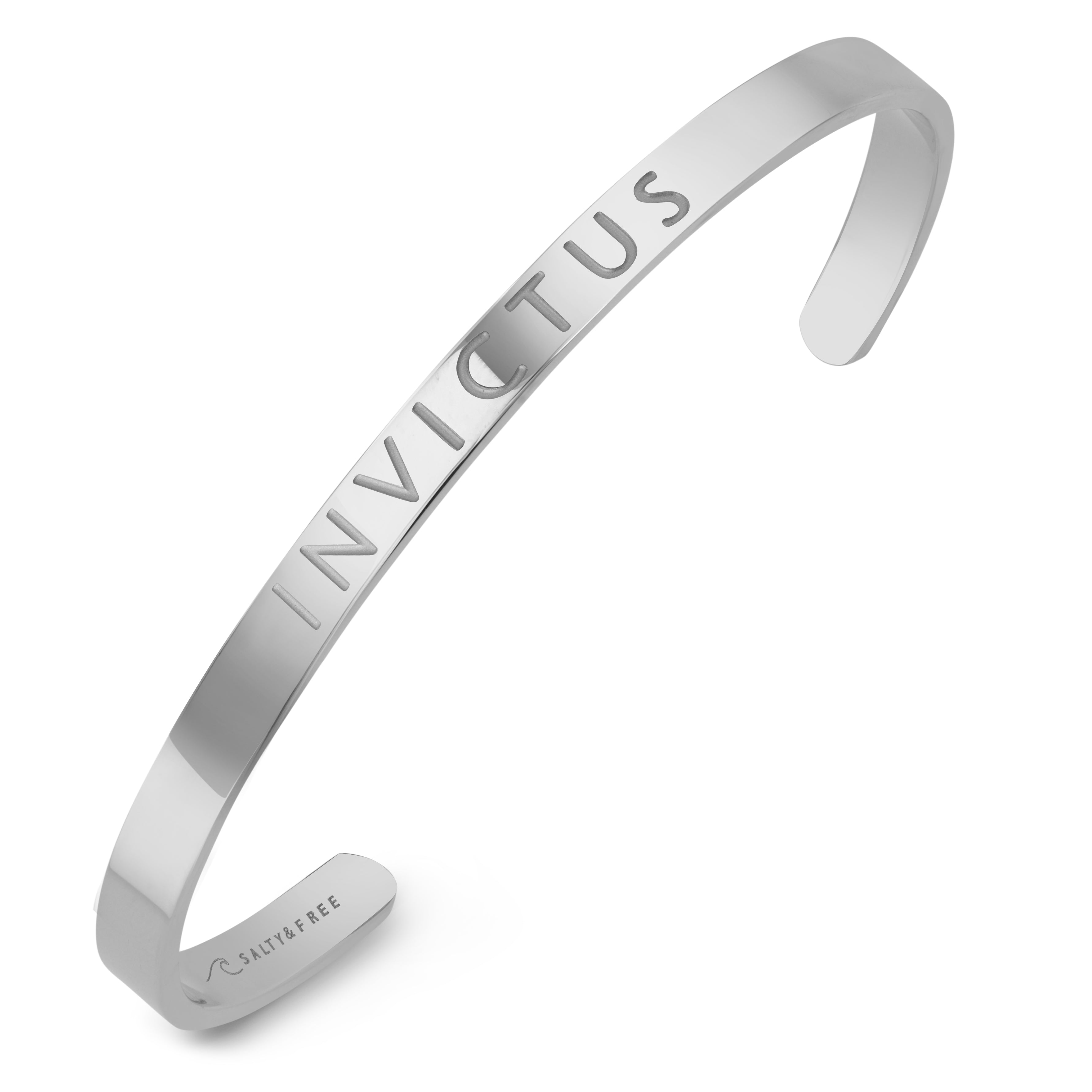 Silver Shiny Mantra Cuff Invictus | Salty & Free Jewelry