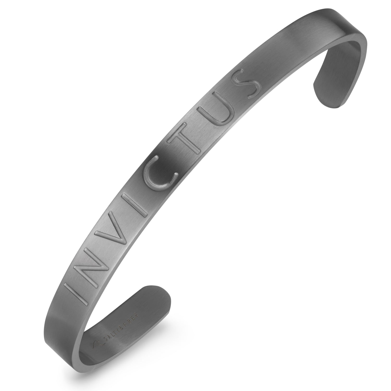 Moon Grey Stainless Steel Mantra Cuff Invictus | Salty & Free Jewelry