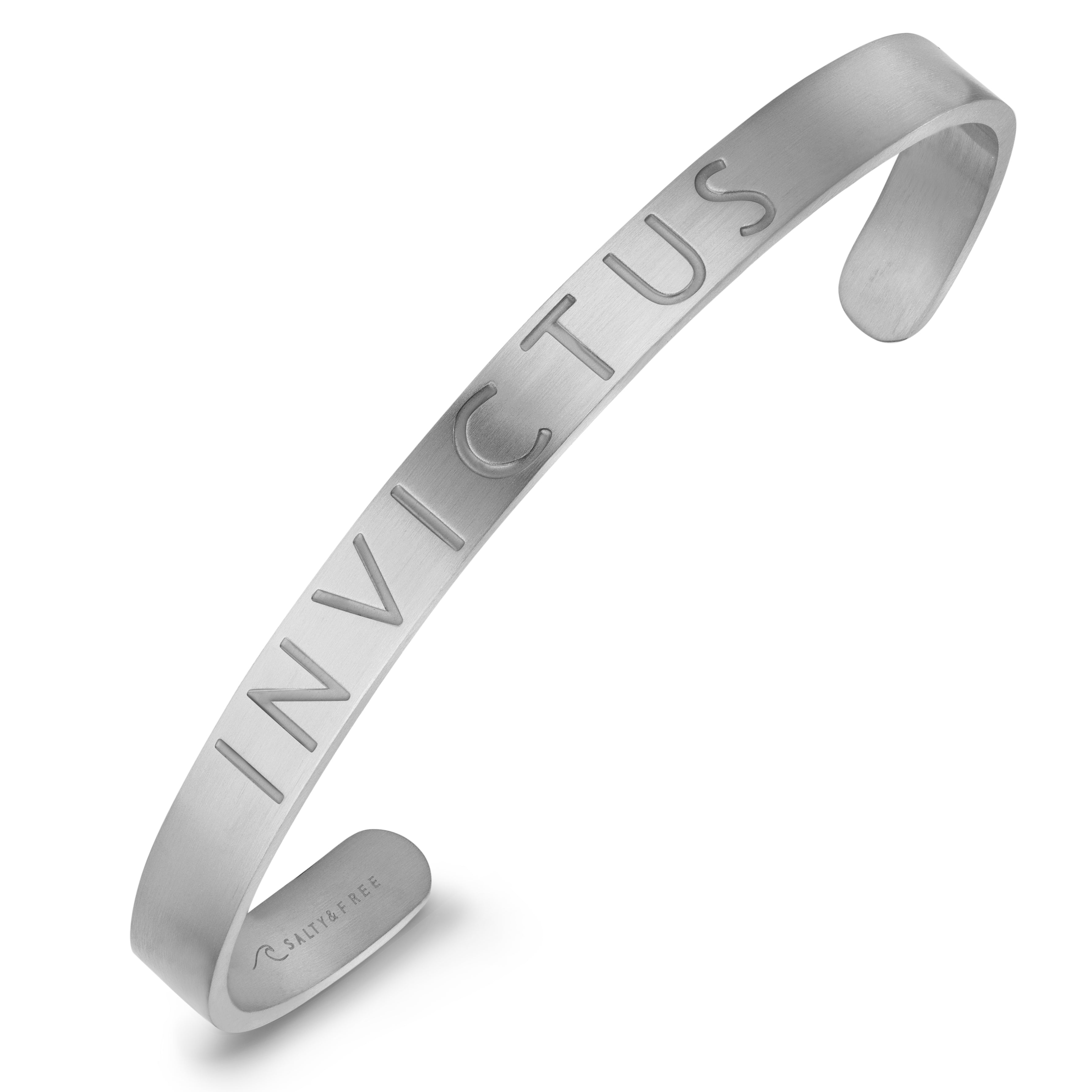 Silver Mat Stainless Steel Mantra Cuff Invictus | Salty & Free Jewelry