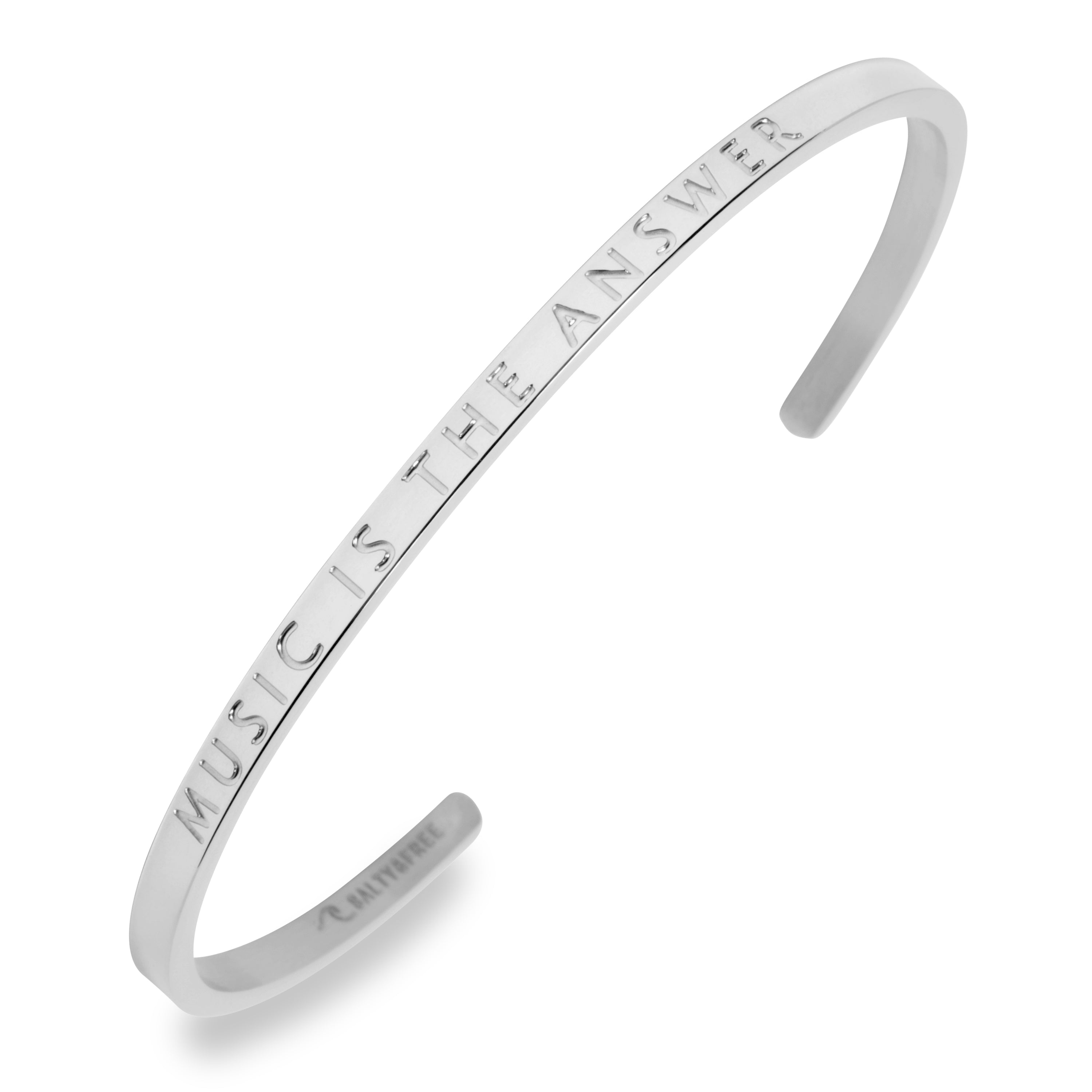 Mantra Cuff MUSIC IS THE ANSWER | Silver Engraved Bracelet | Salty & Free Jewelry