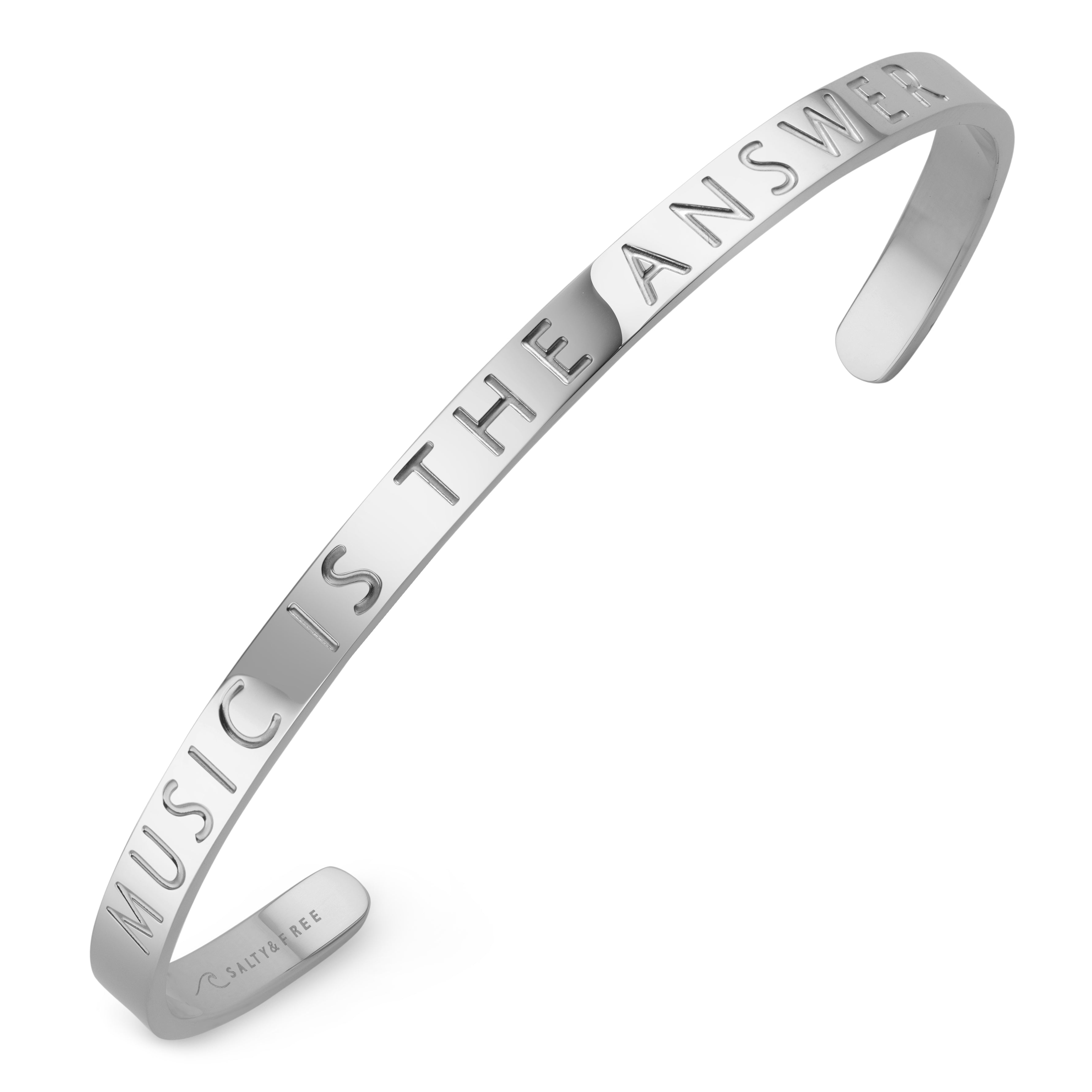 Mantra Cuff MUSIC IS THE ANSWER | Silver Trending Bracelets | Salty & Free Jewelry