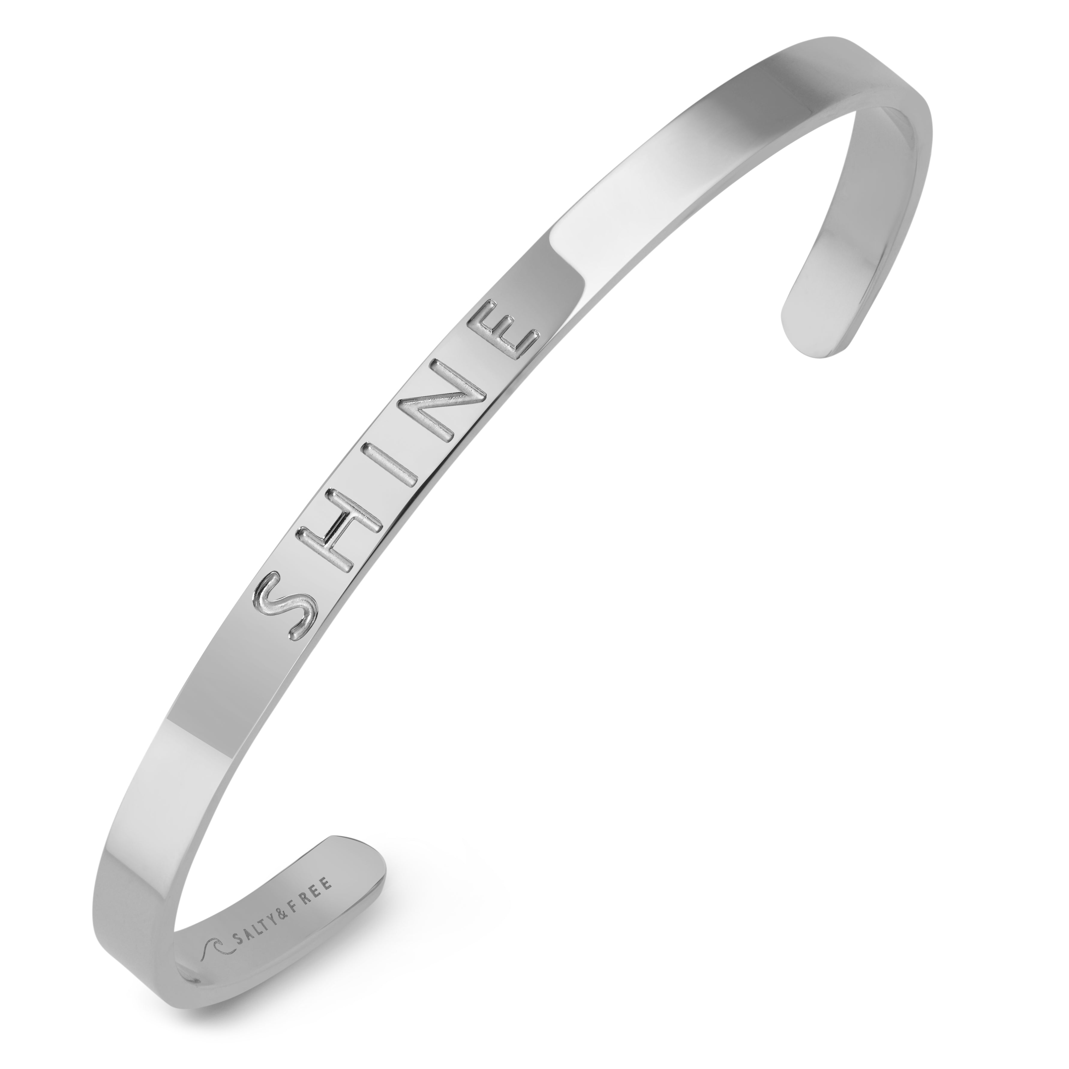 Mantra Cuff Shine | Engraved Silver Bracelet | Salty & Free Jewelry