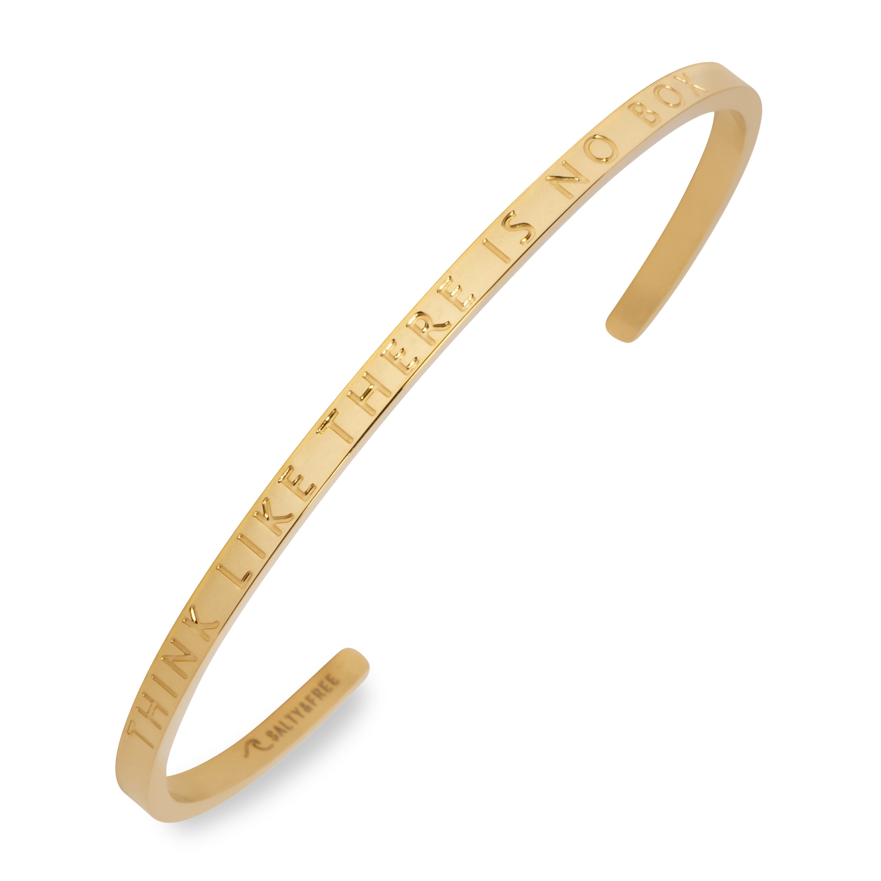 Mantra Cuff Think Like There is no Box Gold Shiny | Salty & Free Jewelry