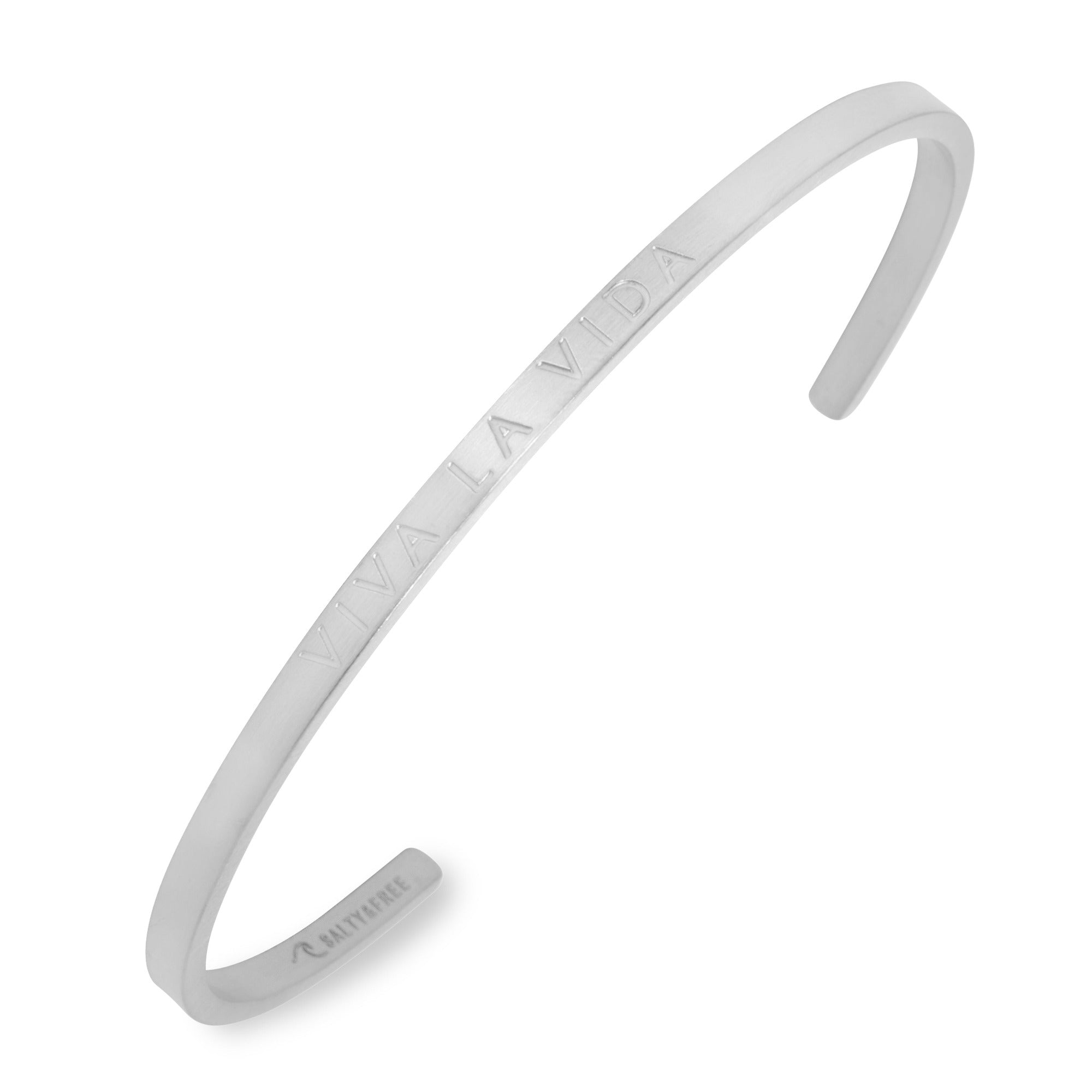 Mantra Cuff Viva la vida | Silver Engraved Bracelet | Salty & Free jewelry