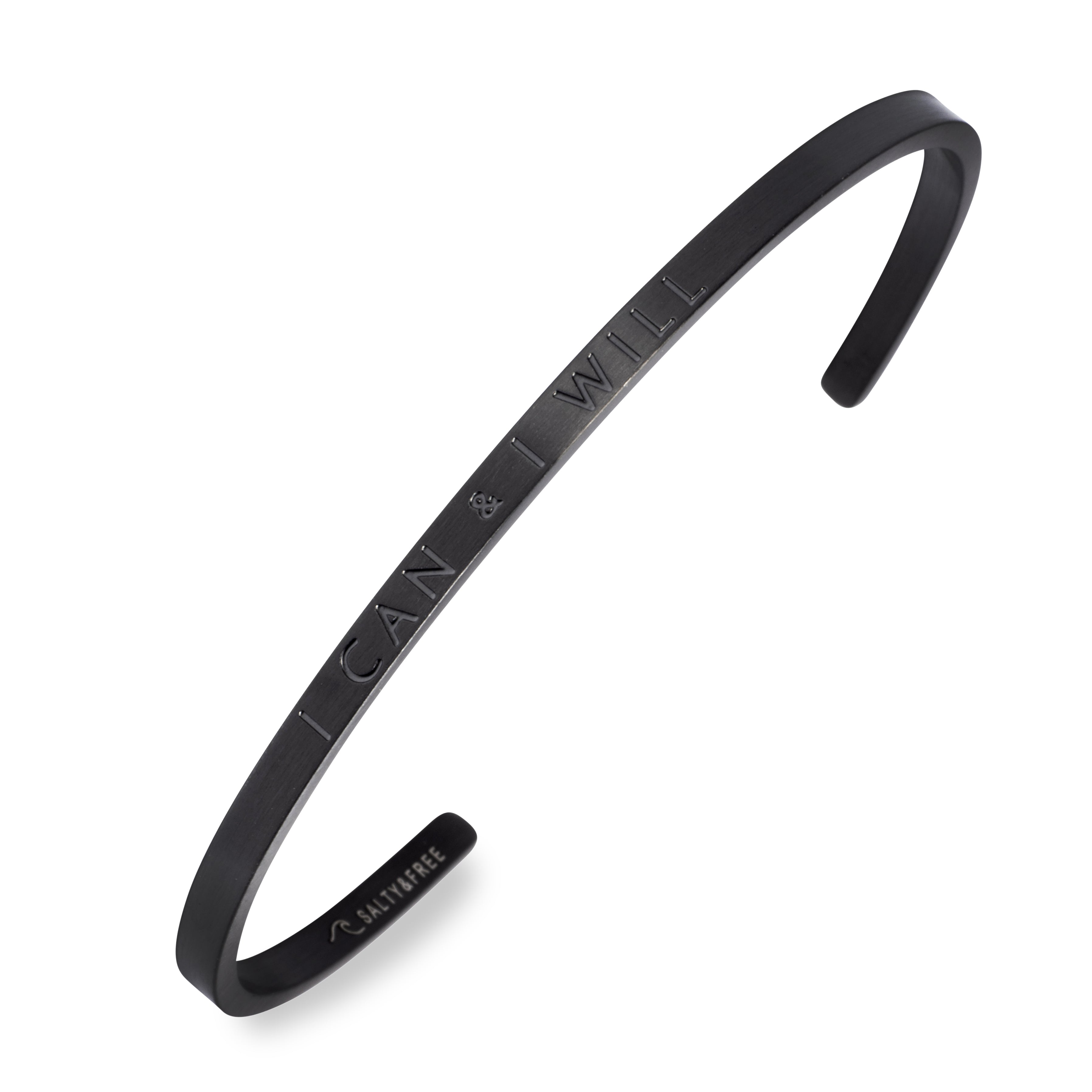 Mantra Cuff I Can &amp; I Will Black Bracelet 