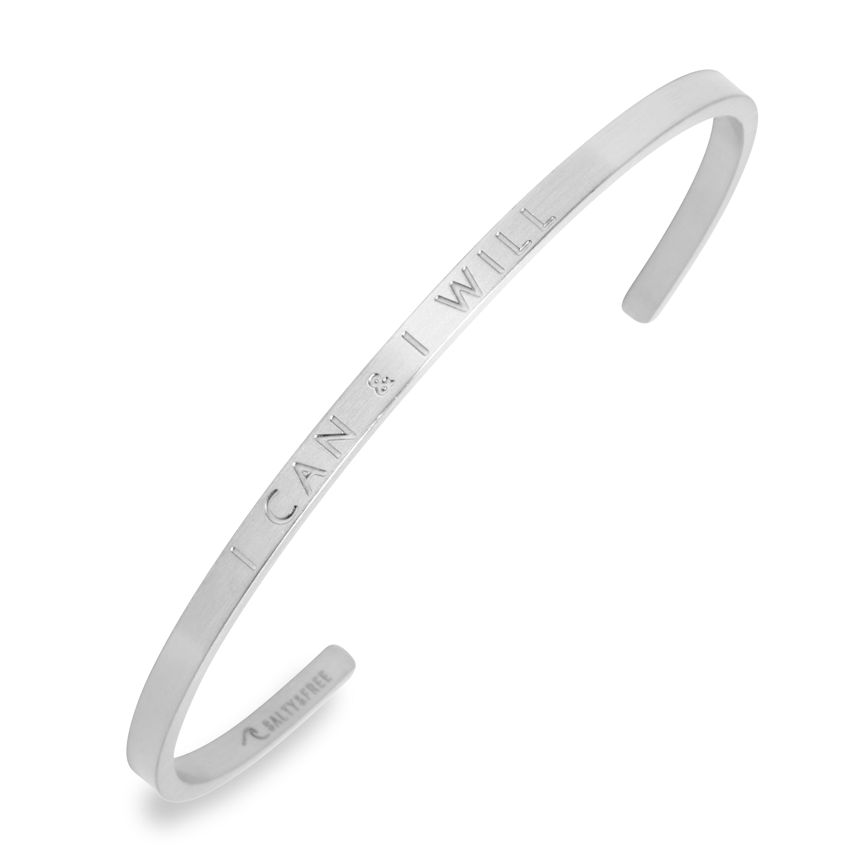 Silver Shiny Mantra Cuff I Can &amp; I Will  