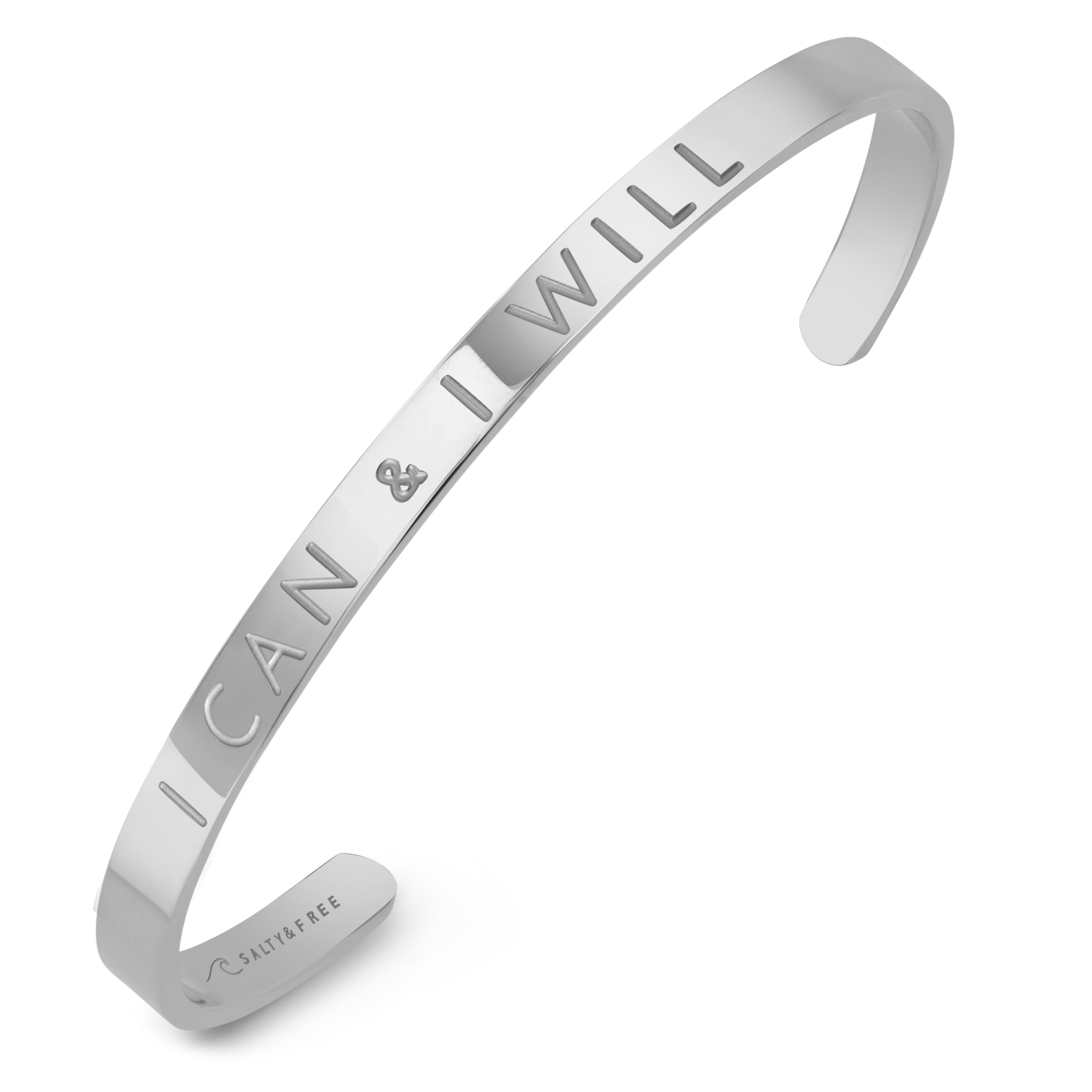 Mantra Cuff I Can &amp; I Will Silver Bracelet