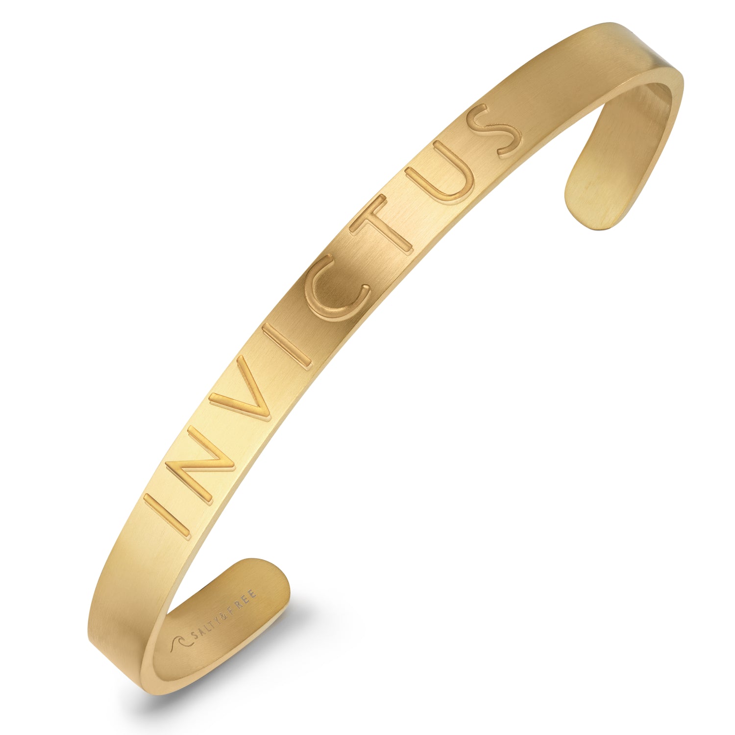 Gold Mat Stainless Steel Mantra Cuff Invictus | Salty &amp; Free Jewelry