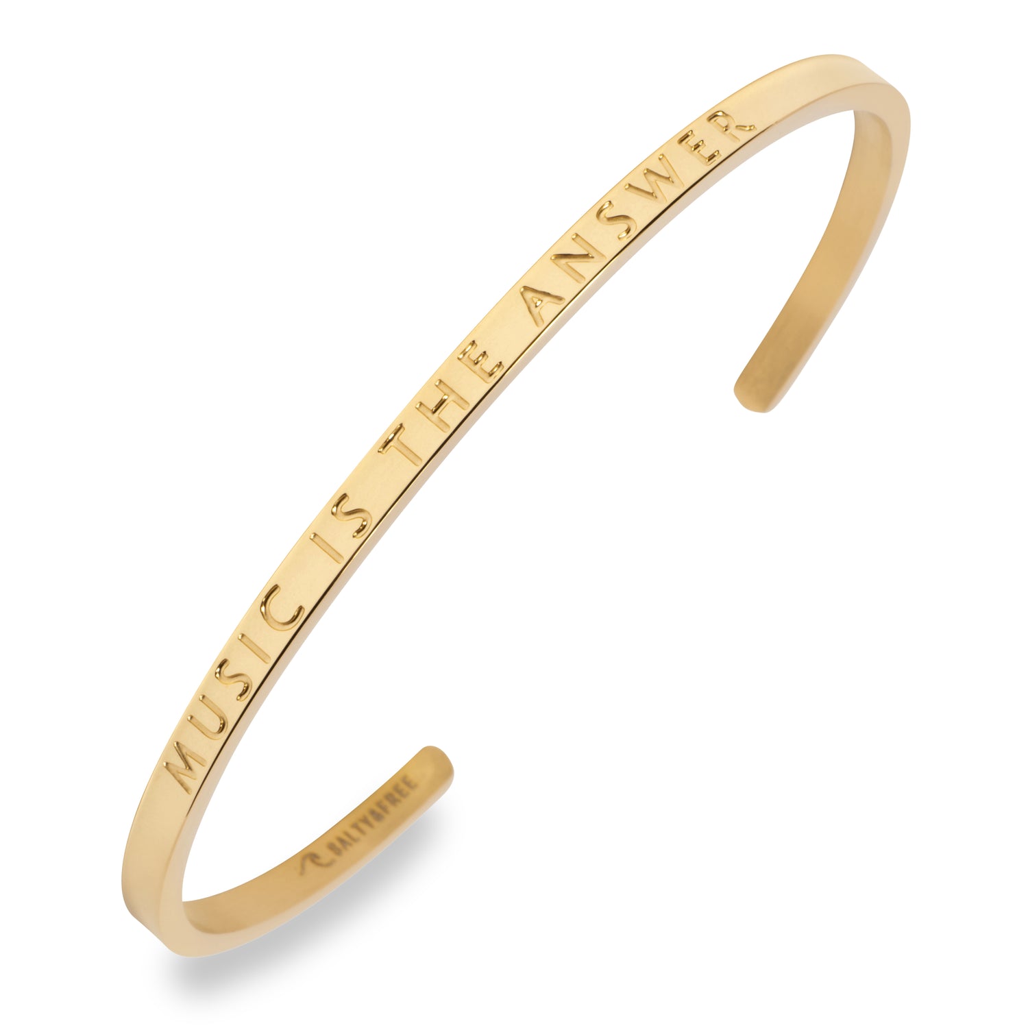 Mantra Cuff MUSIC IS THE ANSWER | Gold Engraved Bracelet | Salty &amp; Free Jewelry