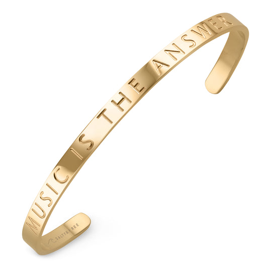 Mantra Cuff MUSIC IS THE ANSWER | Gold Bracelet | Salty & Free Jewelry 