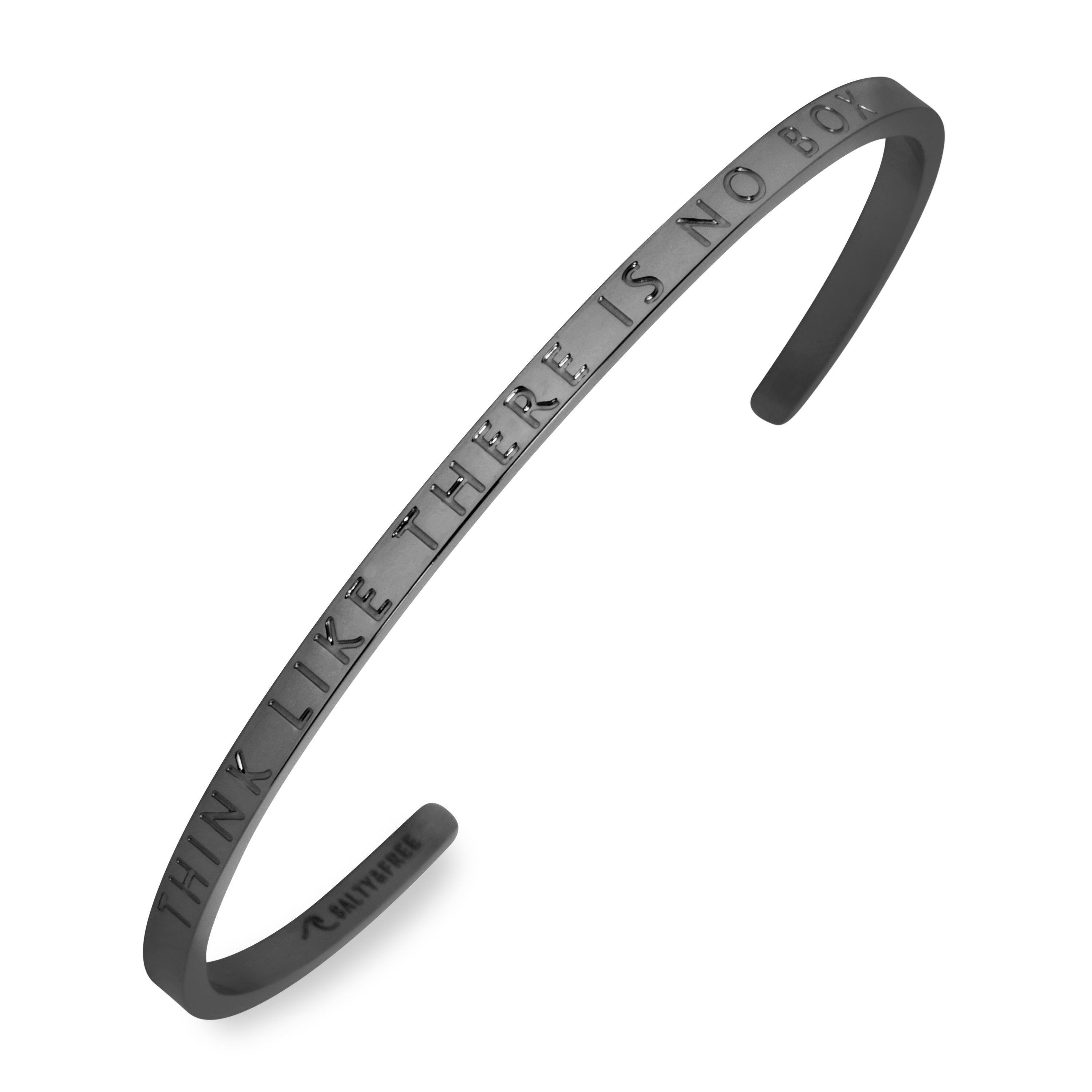 Mantra Cuff Think Like There is no Box Moon Grey Shiny | Salty &amp; Free Jewelry 