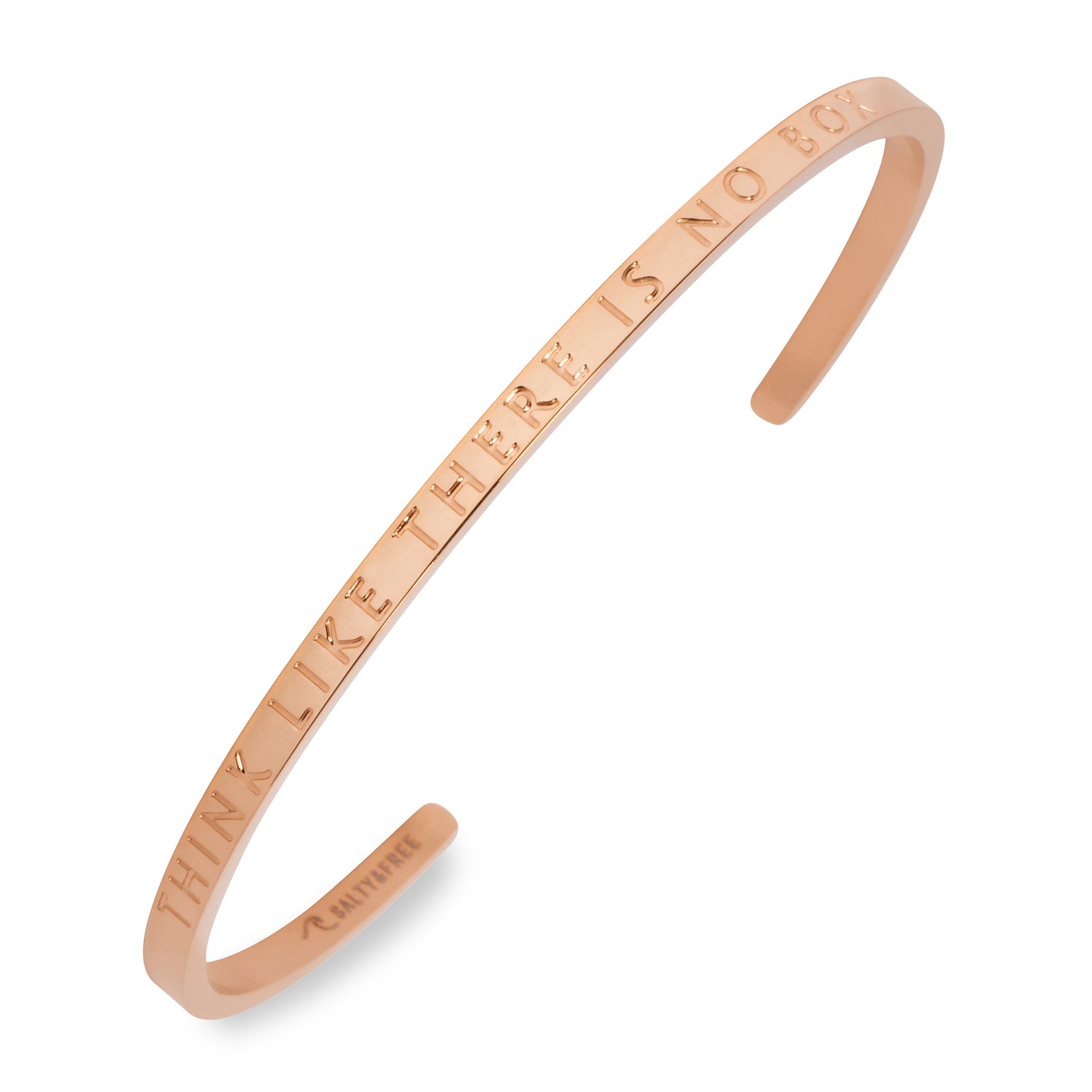 Mantra Cuff Think Like There is no Box Rose Gold Shiny | Salty &amp; Free Jewelry 