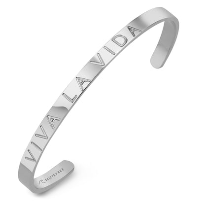 Mantra Cuff Viva la vida | Silver Cuff Bracelet | Salty & Free jewelry